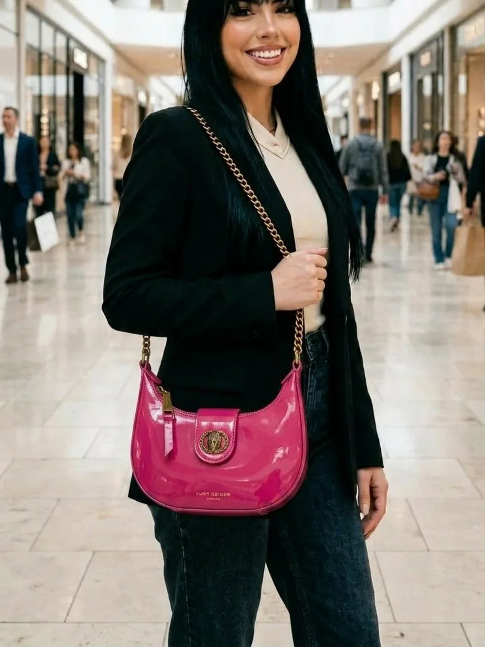 Kurt Geiger London‎ Chelsea SM Hobo Xbody Bag Fuchsia Pink Crossbody Small Hobo